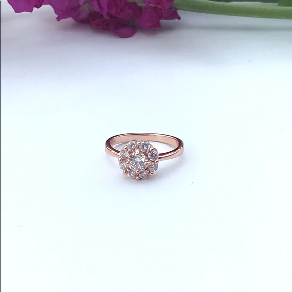Rose Gold Plated Clear CZ Sterling Silver Ring - Picture 7 of 8